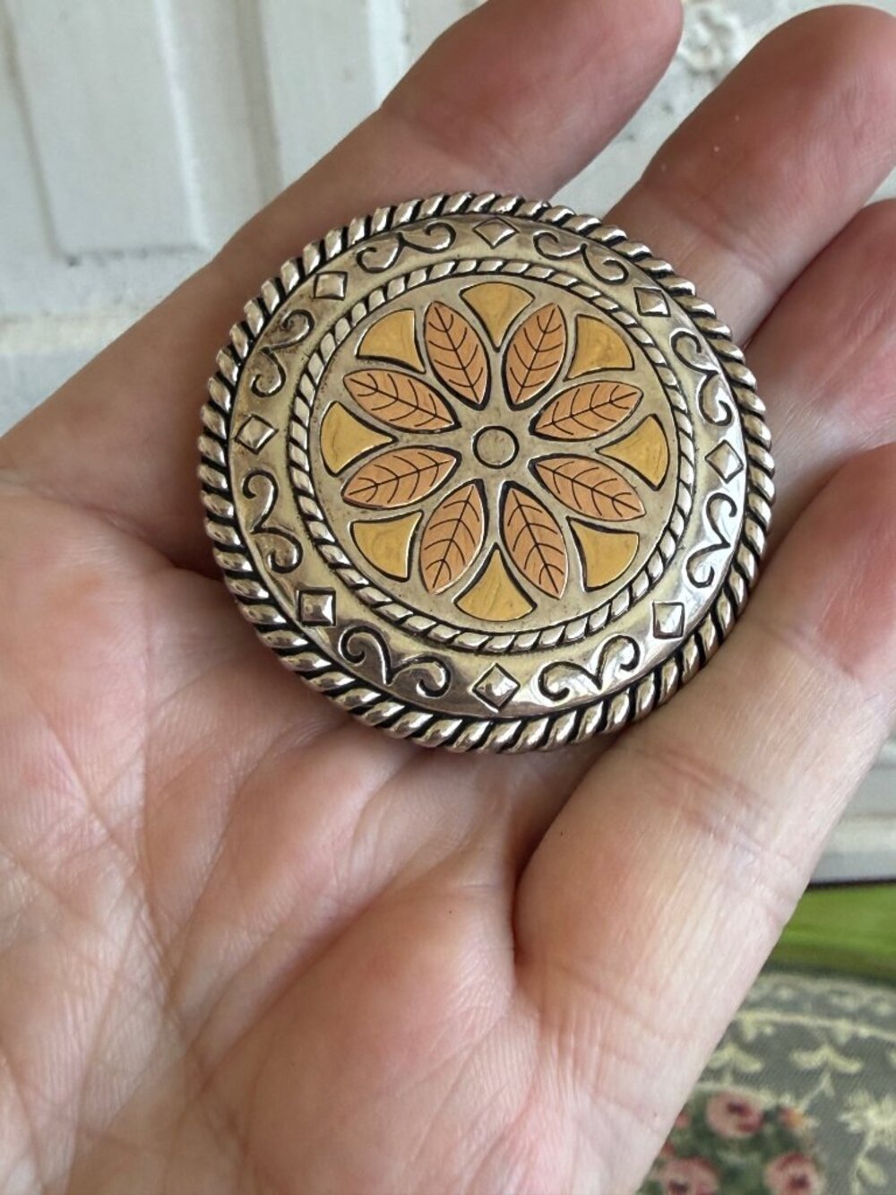 Vintage 90's Carolyn Pollack Relios Southwestern Medallion Pendant 14K Sterling - Picture 9 of 12